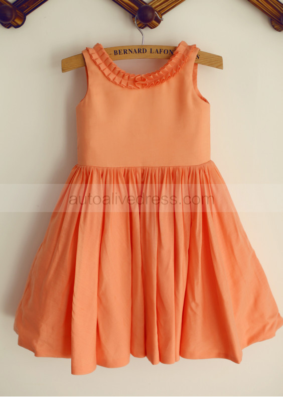 Coral Cotton Knee Length Affordable Flower Girl Dress